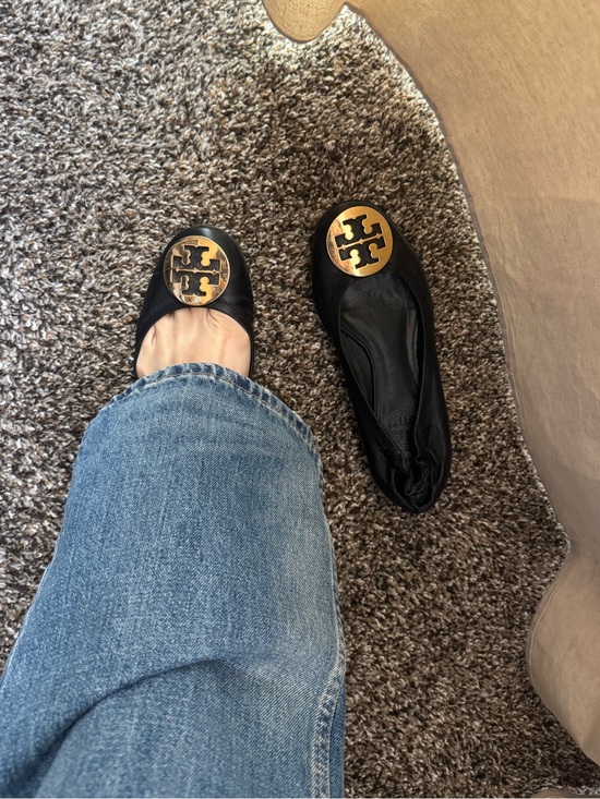 Tory Burch Shoes - Tory Burch Reva Metallic Leather Flats Ballet Size 6.5 Womens Black Gold